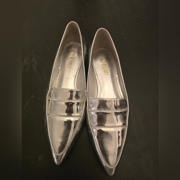 Nine West Shoes - Nine west silver or chrome  pointed toe loafers  size 6M